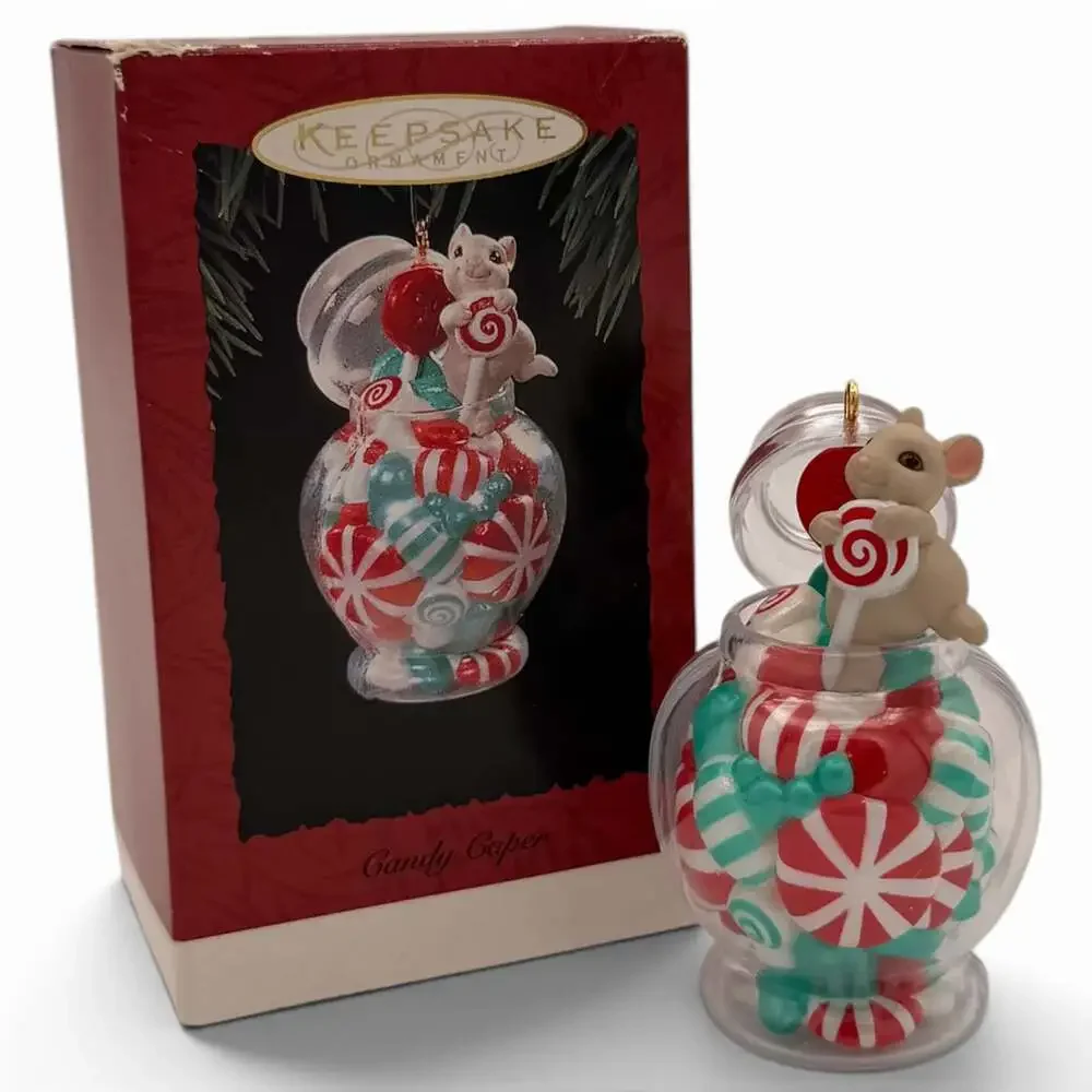 1994 Hallmark Keepsake Ornament Candy Caper Mouse with Candy Jar